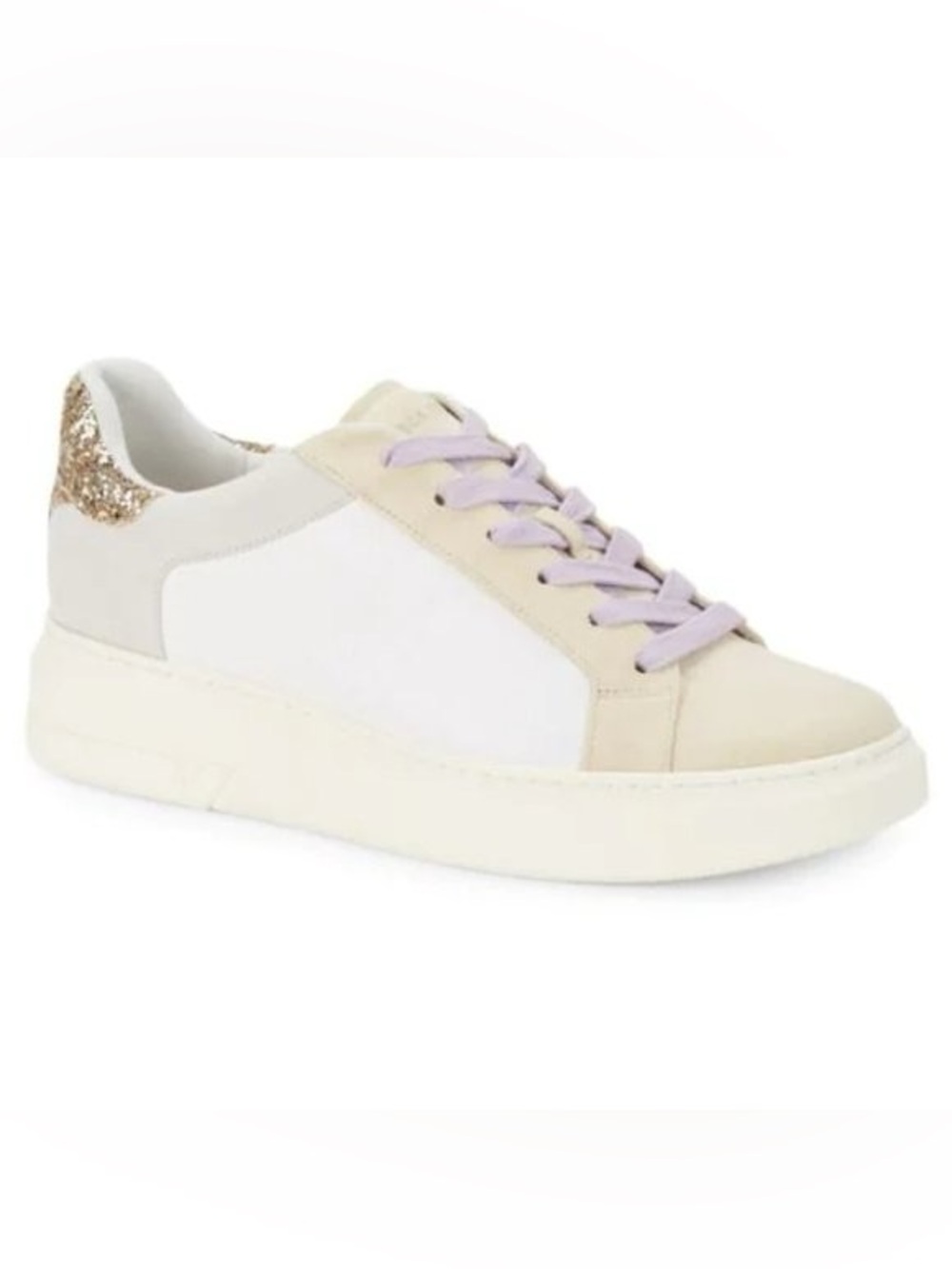 Veronica Beard Geri Colorblock Sneakers with Lavender Laces and Gold Heel